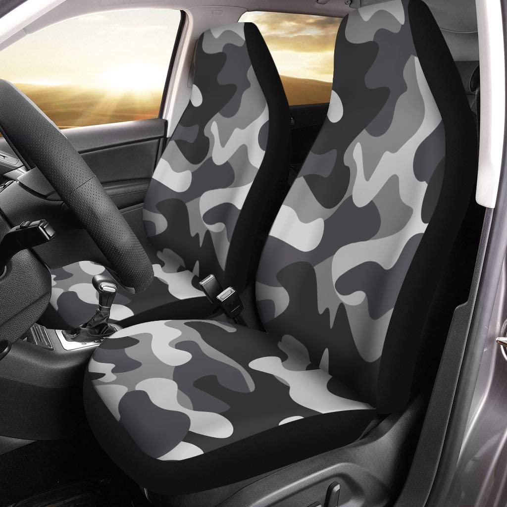 ZHANZZK Set of 2 Car Seat Covers Black White Camouflage Universal Auto Front Seats Protector Fits for Car，SUV Sedan，Truck