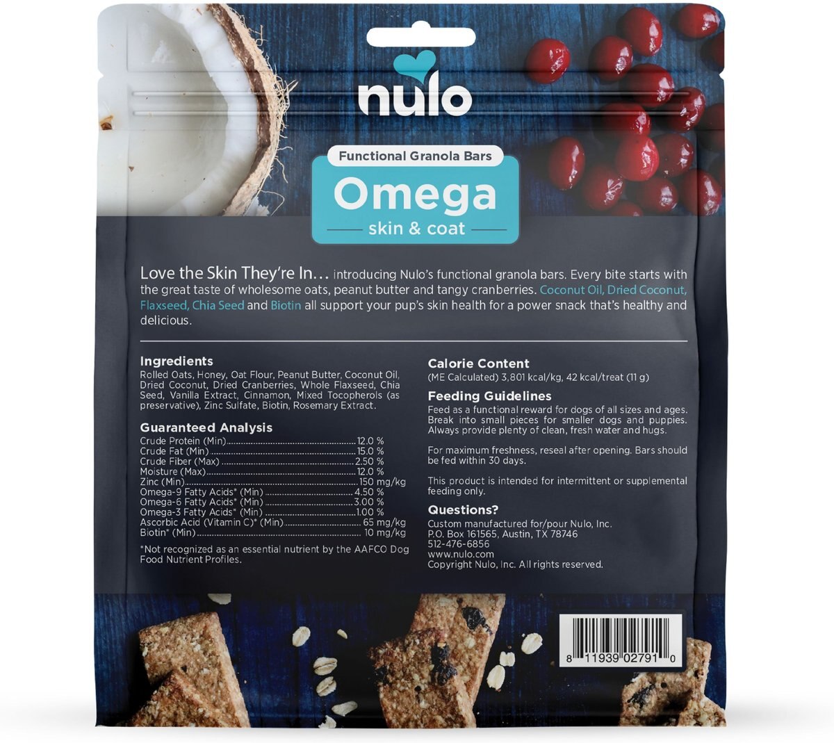 Nulo Functional Granola Omega Dog Treats， 10-oz bag