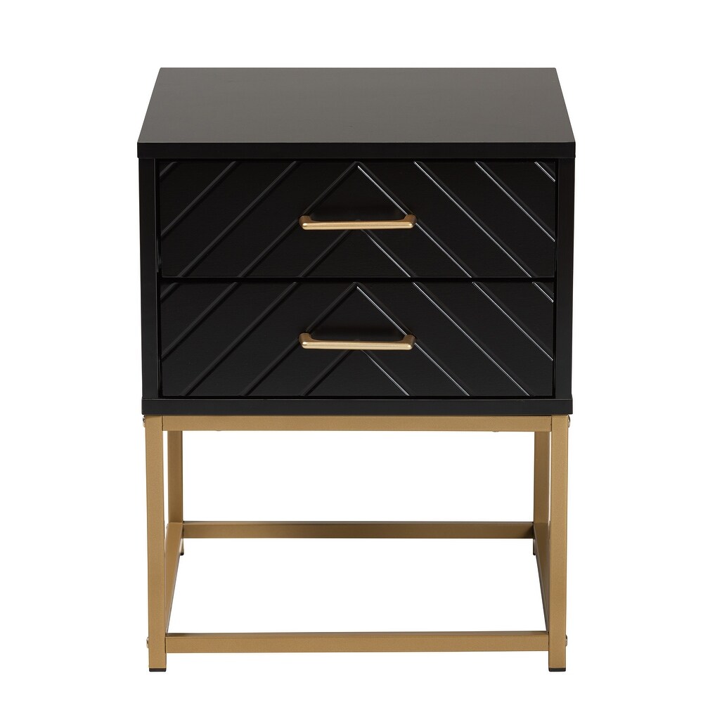 Baxton Studio Inaya Contemporary Glam and Luxe Black Finished Wood and Gold Metal 2 Drawer End Table