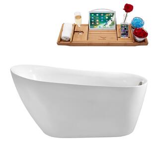 Streamline 59 in. Acrylic Flatbottom Non-Whirlpool Bathtub in Glossy White with Brushed Nickel Drain and Overflow Cover N280BNK