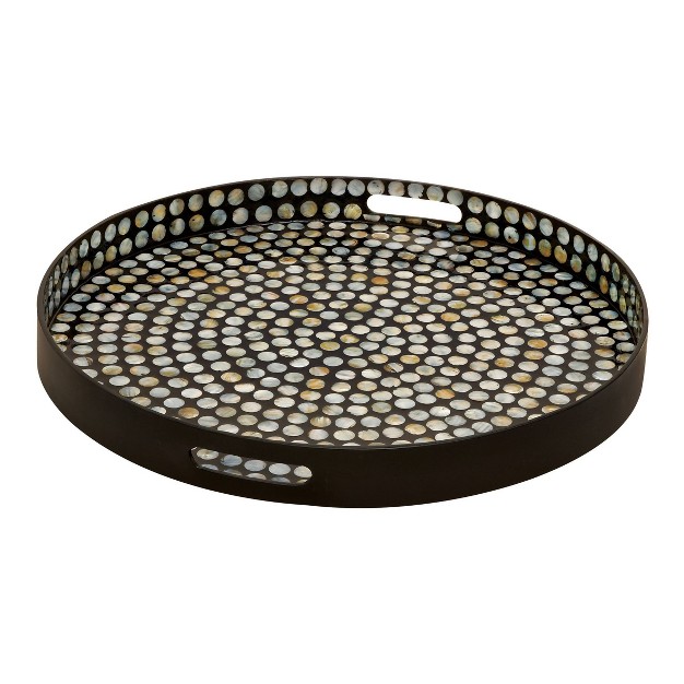 X 24 quot Round Lacquer And Shell Tray With Handles Black white Olivia amp May