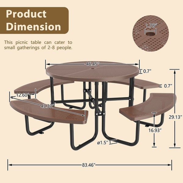 46-inch Coated Outdoor Top Round Portable Picnic Table - Overstock - 37500506