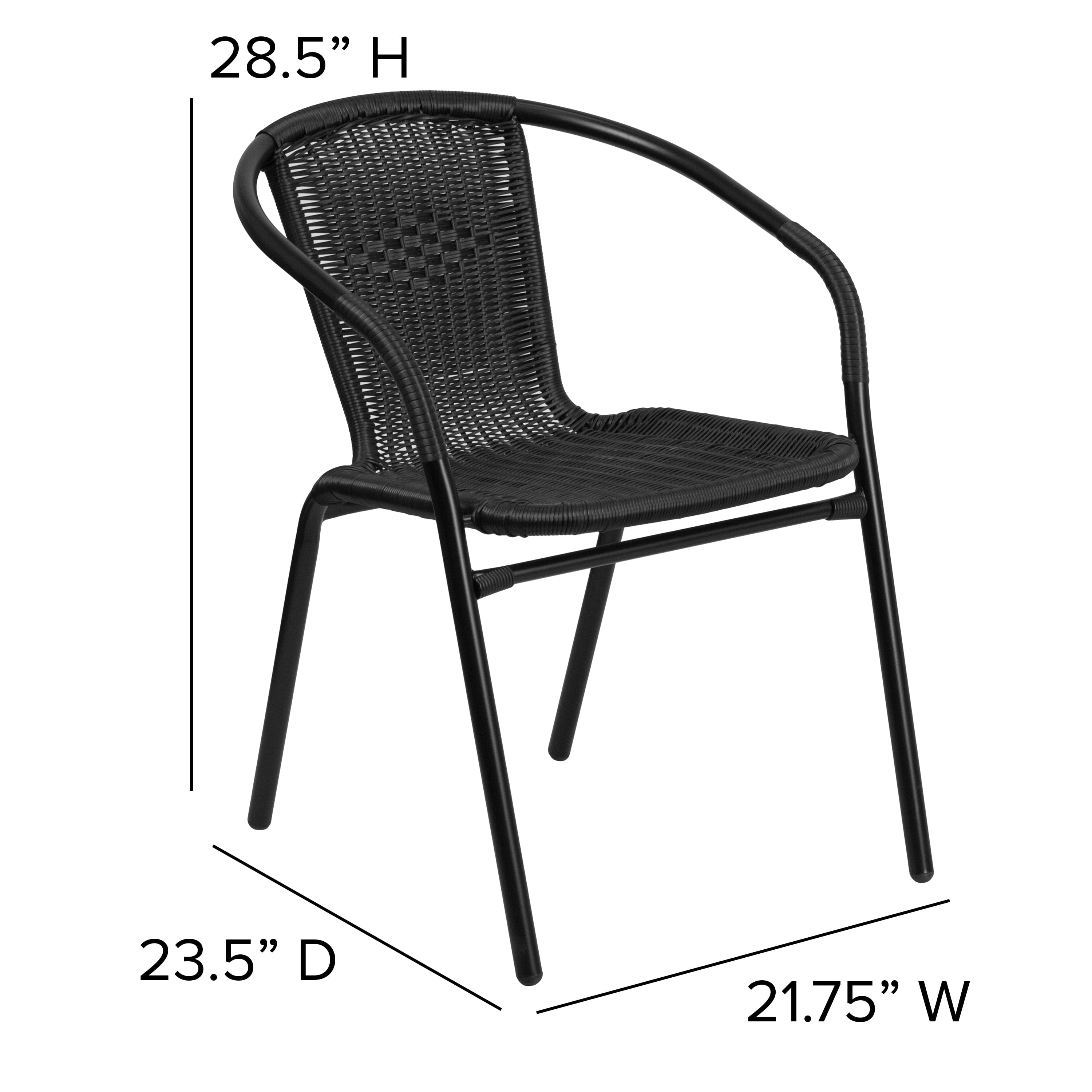 BizChair 2 Pack Black Rattan Indoor-Outdoor Restaurant Stack Chair