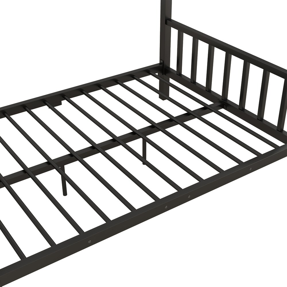 Full Size Metal House Platform Bed with Headboard and Footboard Roof Design Two Drawers Safe Guaranteed