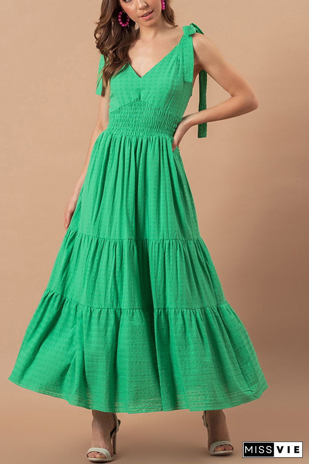 Solid Color Slim Waist Jacquard Maxi Dress Wholesale