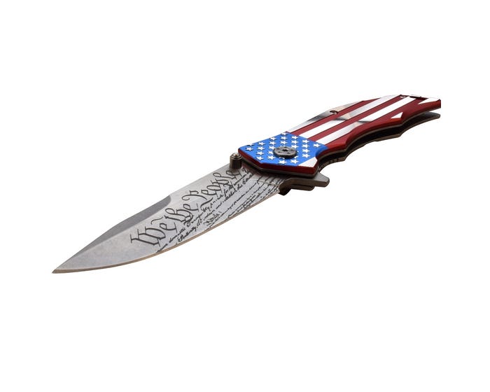 M-Tech We The People Red/White  Blue Spring Assisted Knife - Satin Plain MX-A849CL