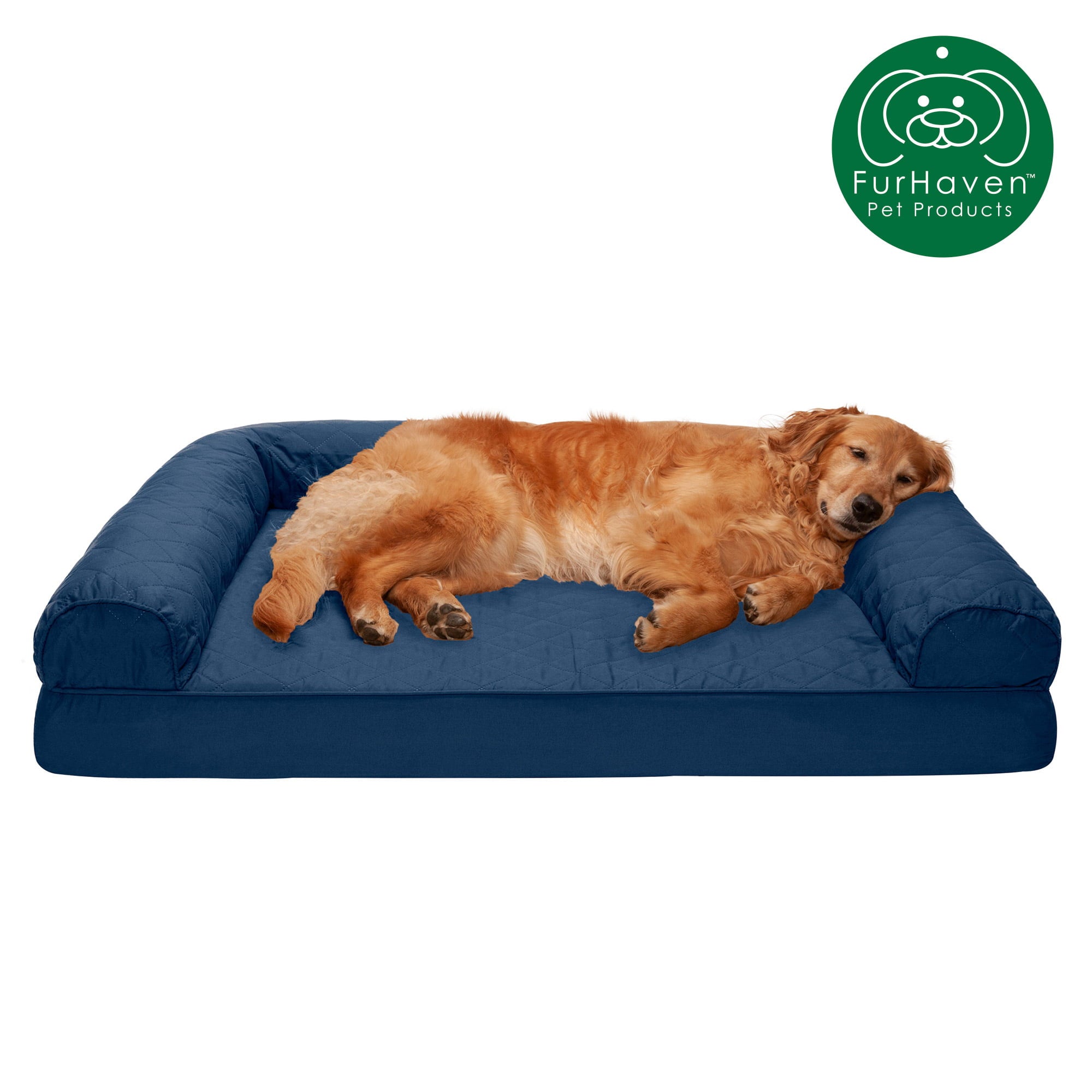 FurHaven Pet Products | Full Support Orthopedic Quilted Sofa-Style Couch Pet Bed for Dogs & Cats, Navy, Jumbo