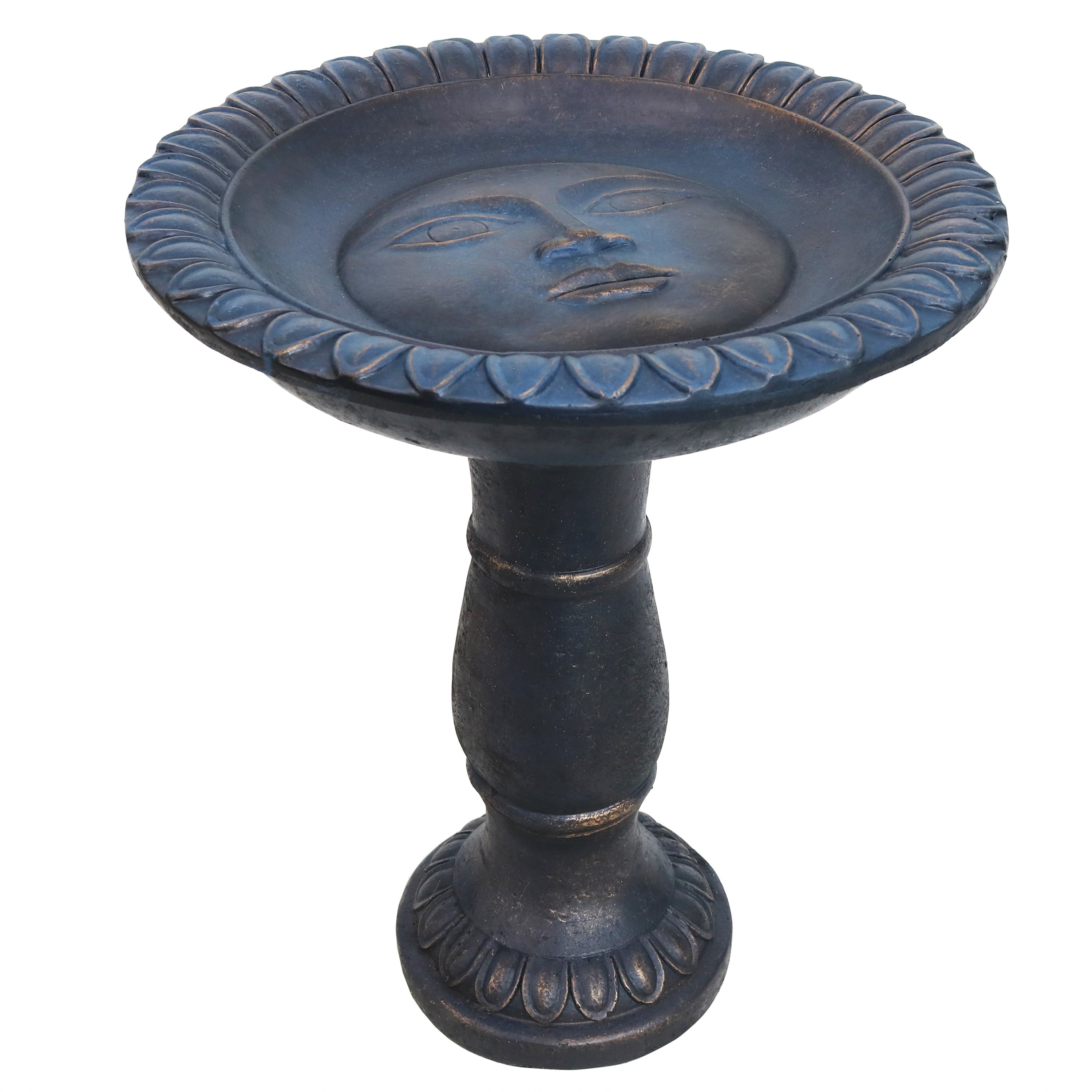 Sunnydaze Outdoor Glass Fiber Reinforced Concrete Patio Garden Façade du Soleil Bird Bath - 26" - Blue