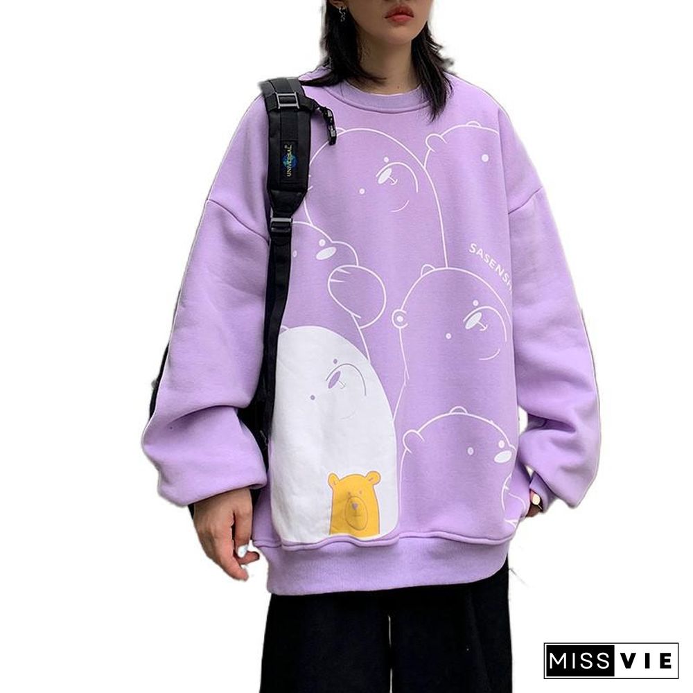 Women'S Sweatshirt Spring Kpop Loose Long-Sleeved Coat Student Cartoon Print Top Harajuku Style Female Jacket Bluza Damska