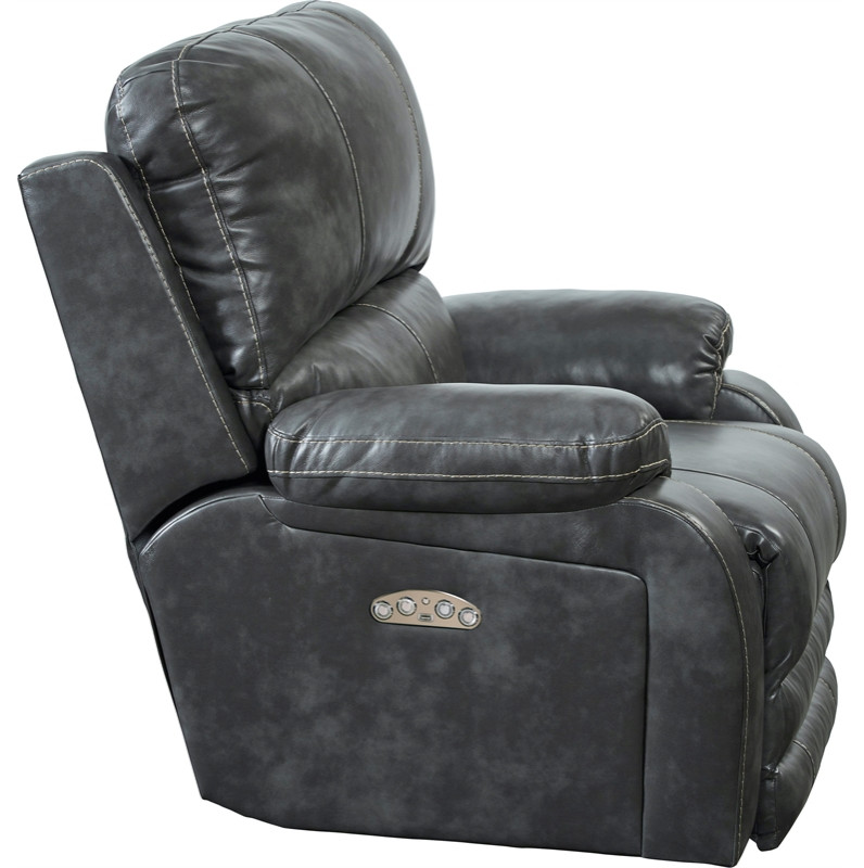 Kealyn Power Lay Flat Recliner with Power Headrest in Gray Faux Leather   Contemporary   Recliner Chairs   by Homesquare  Houzz