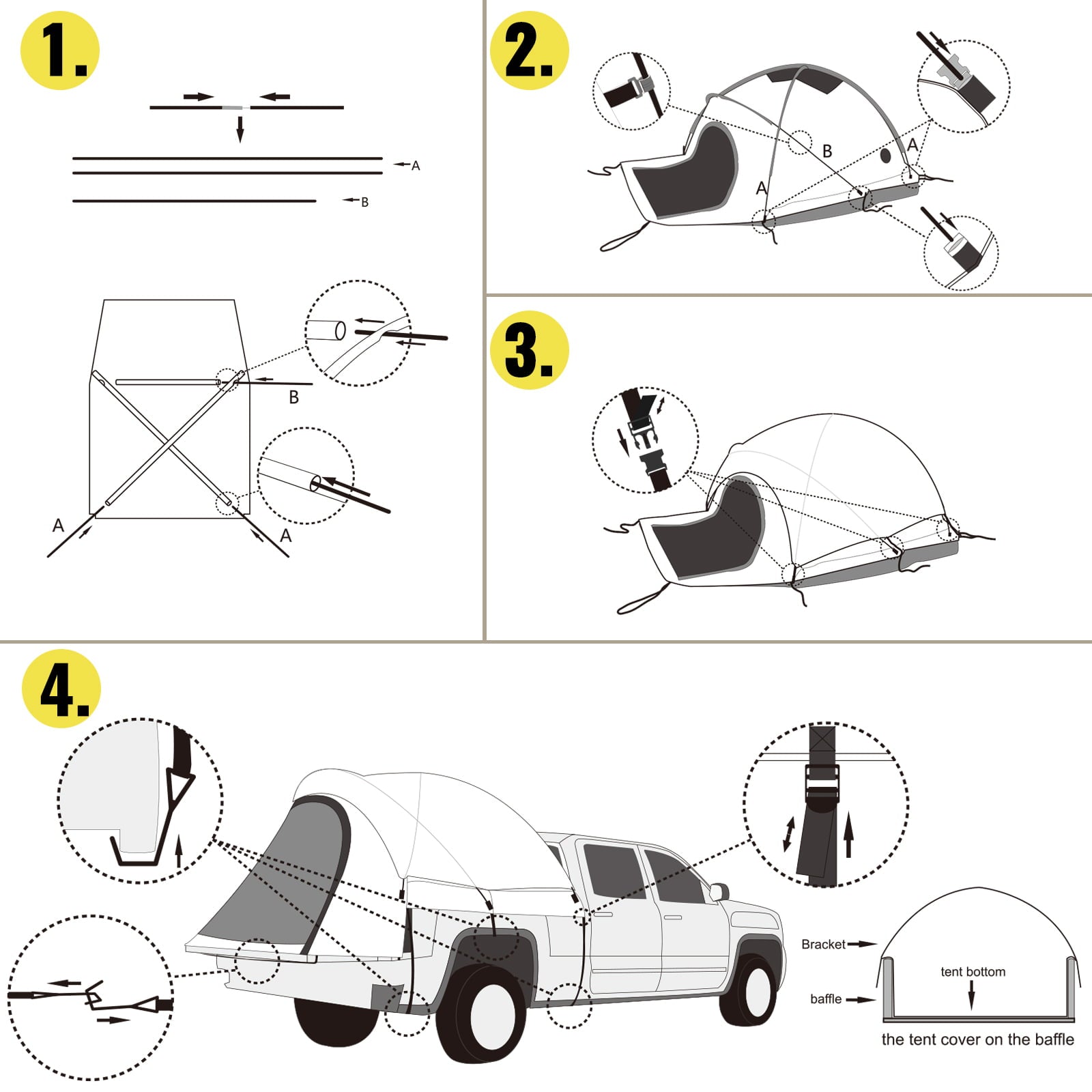 VEVOR Truck Tent 6in Tall Bed Truck Bed Tent， Pickup Tent for Mid Size Truck， Waterproof Truck Camper， 2-Person Sleeping Capacity， 2 Mesh Windows， Easy to Setup Truck Tents for Camping， Hiking