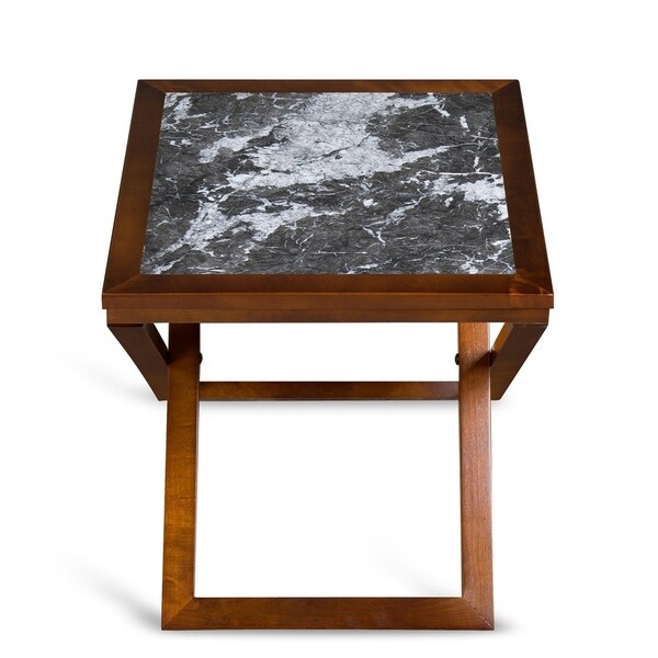 Sleeplanner Natural Marble Gold Brown Solid Wood Base X-End Table