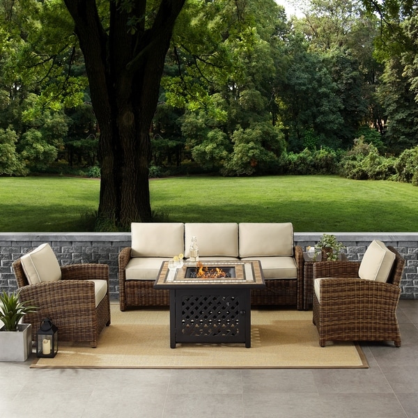 Crosley Bradenton 5Piece Outdoor Wicker Sofa Conversation Set With Sand Cushions