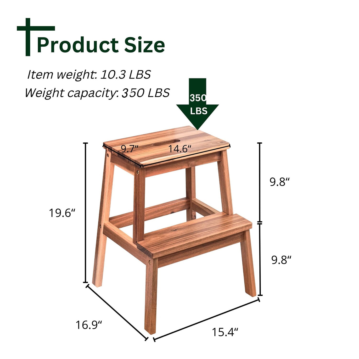 2 Step Stool Wood, for Adults & Kids 350 lbs, Toddler Step Stool Kitchen Helper, Bathroom Stool, Bed Step Stools for High Beds