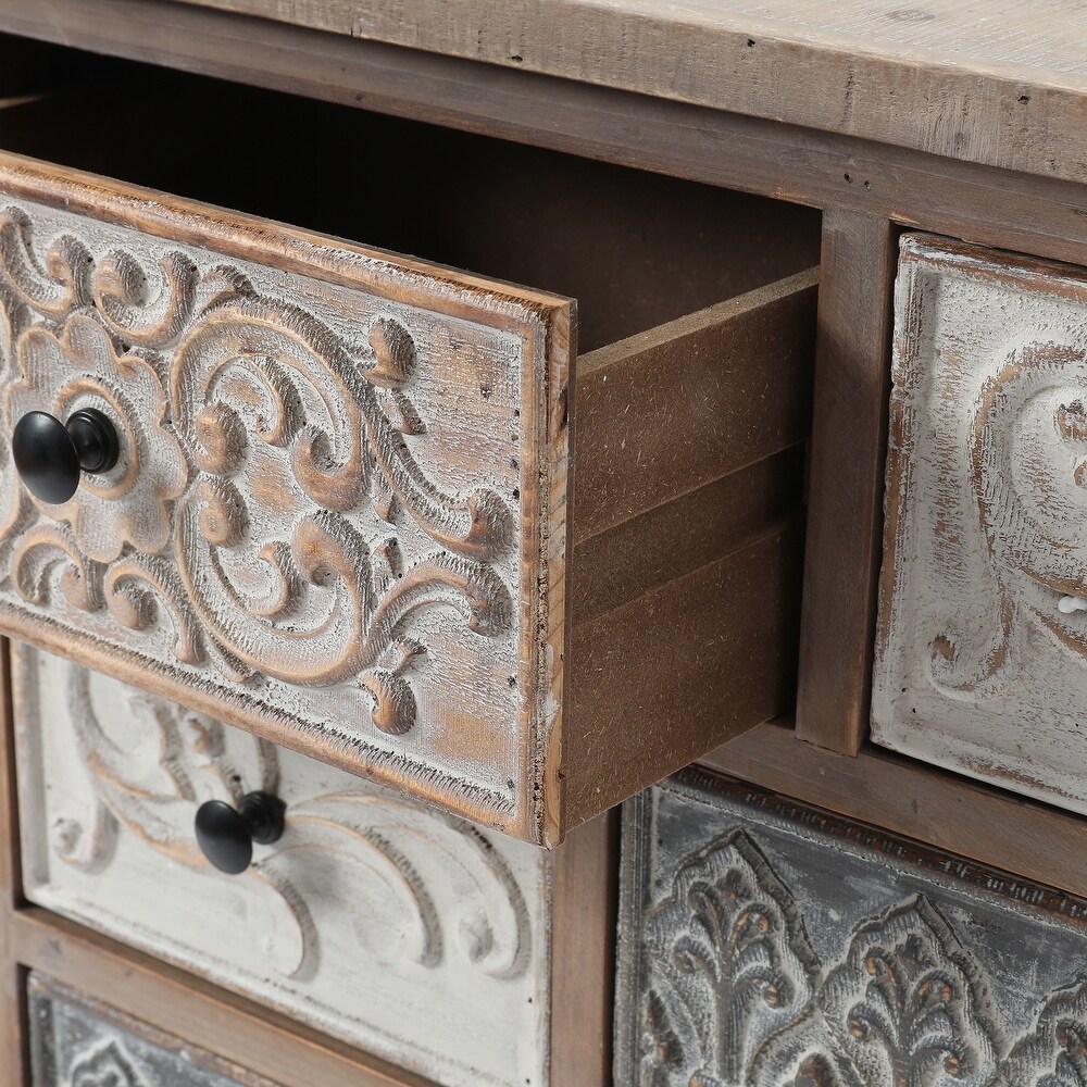 The Curated Nomad Brewa Varied Rustic Carved Wood 8 Drawer Chest   32.09\