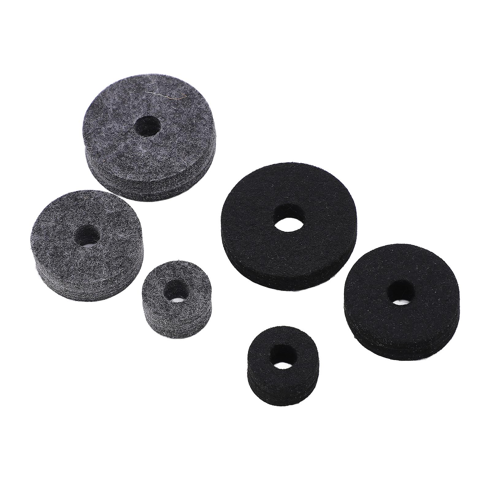 6pcs Drum Felt Pad Set Multiple Sizes Cymbal Non Slip Washer Replacement Black And Gray