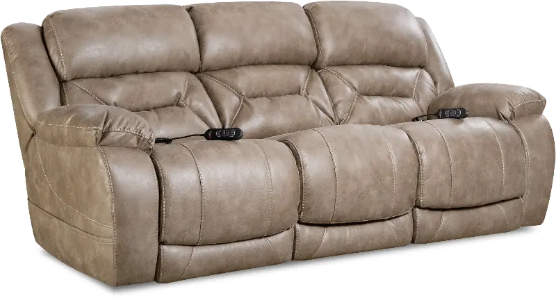 Enterprise Light Mushroom Brown Power Reclining Sofa with Power Headrests