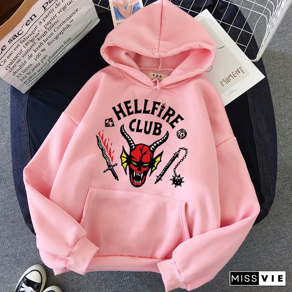 Hellfire Club Printed Long Sleeve Hoodie Pullover Sweatshirt Cloth Sweatshirt Hip Hop Classic Hoody Tops Women Clothing