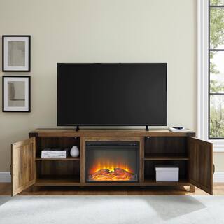 Welwick Designs 70 in. Reclaimed Barnwood Farmhouse Double Barn Door Fireplace TV Stand Fits TVs up to 80 in. HD9176