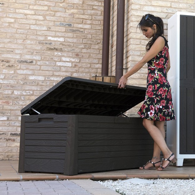 Toomax Florida Weather Resistant Heavy Duty 145 Gallon Novel Plastic Outdoor Storage Deck Box With Lockable Lid And 793 Pound Weight Capacity Brown