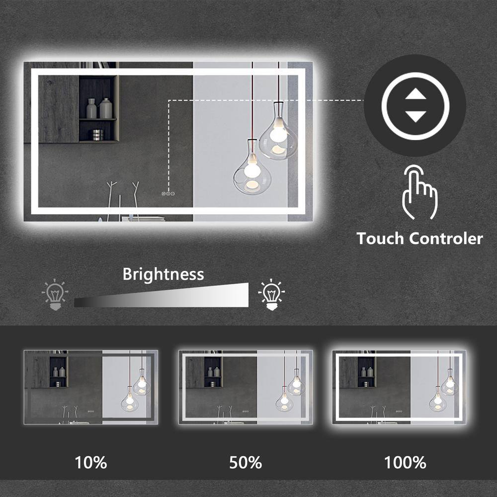 ES-DIY 60 in. W x 36 in. H Large Frameless Rectangular Anti-Fog Wall Bathroom Vanity Mirror in Silver HO11LDBM6036FY