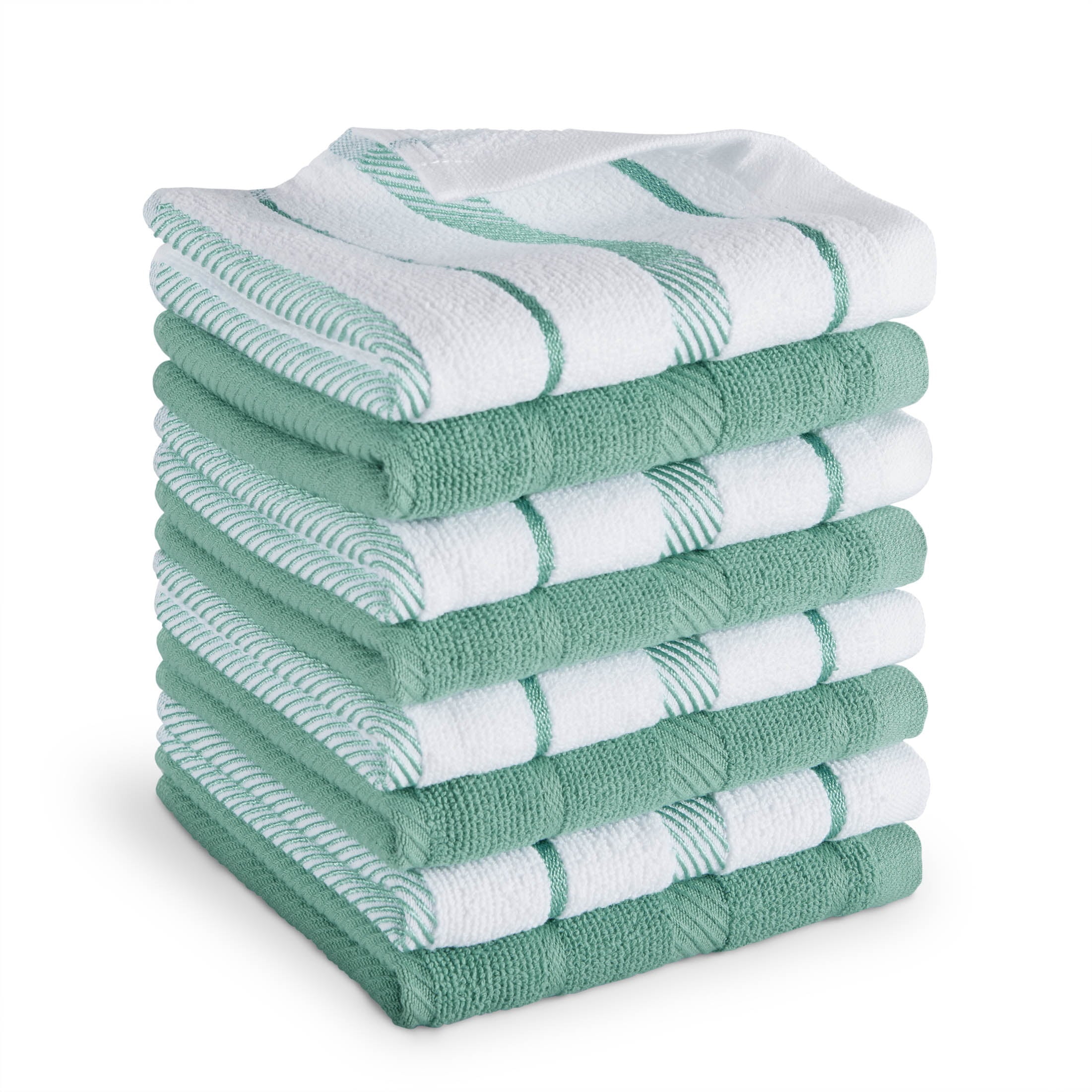 KitchenAid Albany Dishcloth 8 Pack Set， Aqua Sky/White， 12x12