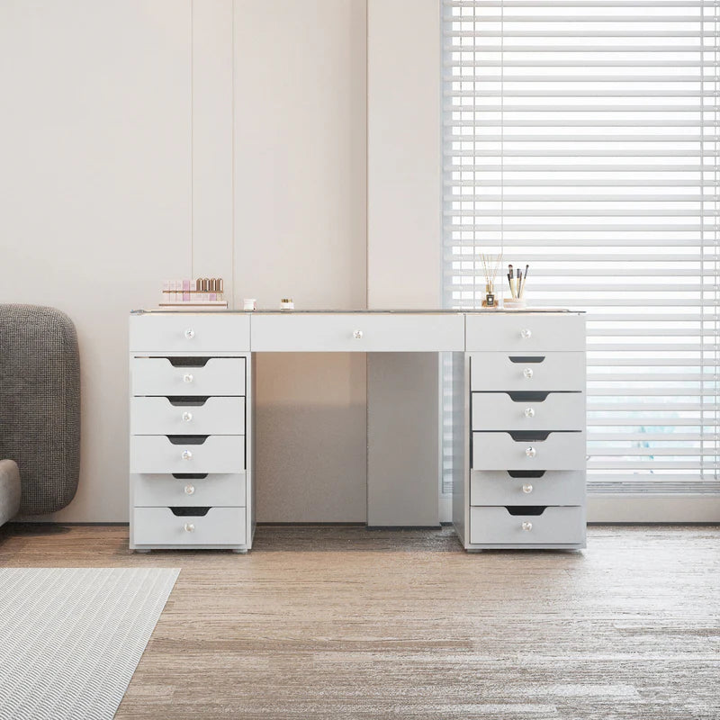 Eva Vanity Desk - 13 Storage Drawers   VNT-EVA-A01-WHT