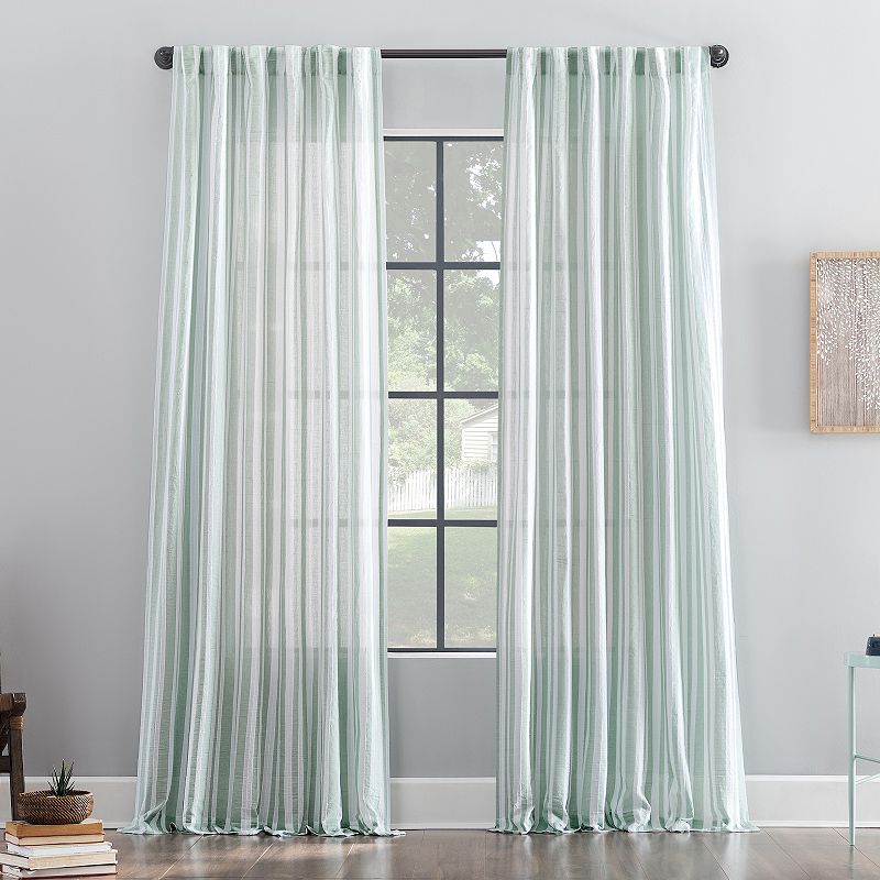 Archaeo Stonewashed Stripe 100% Cotton Semi-Sheer Back Tab Window Curtain