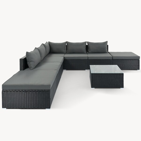 Outdoor Wicker 8Pieces Sofa Set with Cushions and Coffee Table