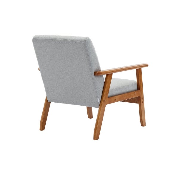 Modern Solid Wood Armrest Accent Chair， Mid-Century Linen Upholstered Button Lounge Chairs， for Livingroom Chair， Light Gray