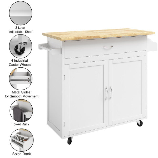 Kitchen Island with Spice Rack and Storage Cabinet – Rolling Cart with Drawers to Use as Coffee Bar