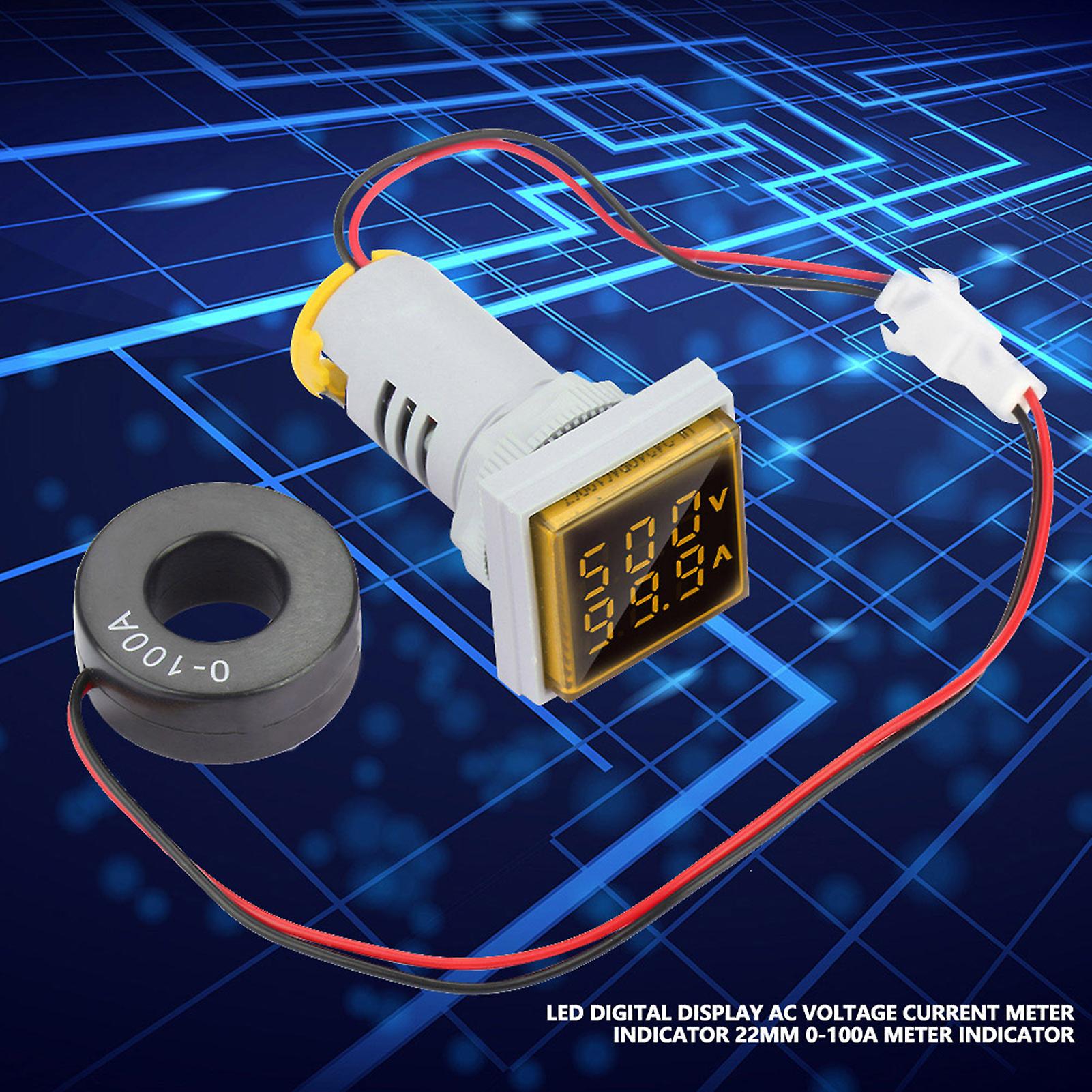 Led Digital Display Ac Voltage Current Meter Indicator 22mm 0-100a Meter Indicator (yellow)