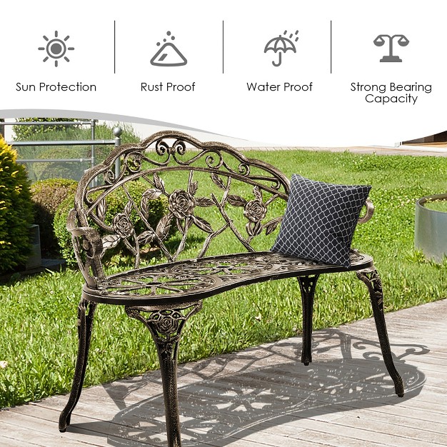 Costway Outdoor Garden Bench Chair Loveseat Cast Aluminum Patio Antique Rose