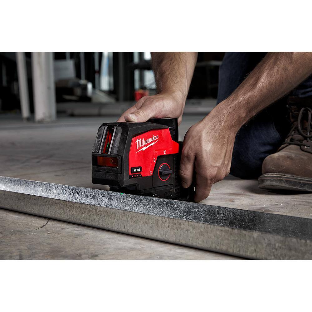 MW M12 12-Volt Lithium-Ion Cordless Green 125 ft. Cross Line and Plumb Points Laser Level (Tool-Only) 3622-20