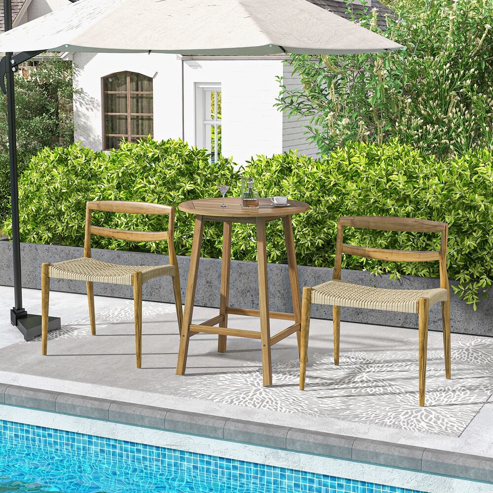 Bar Height Table with Umbrella Hole and Slatted Tabletop for Outdoors   31.5\