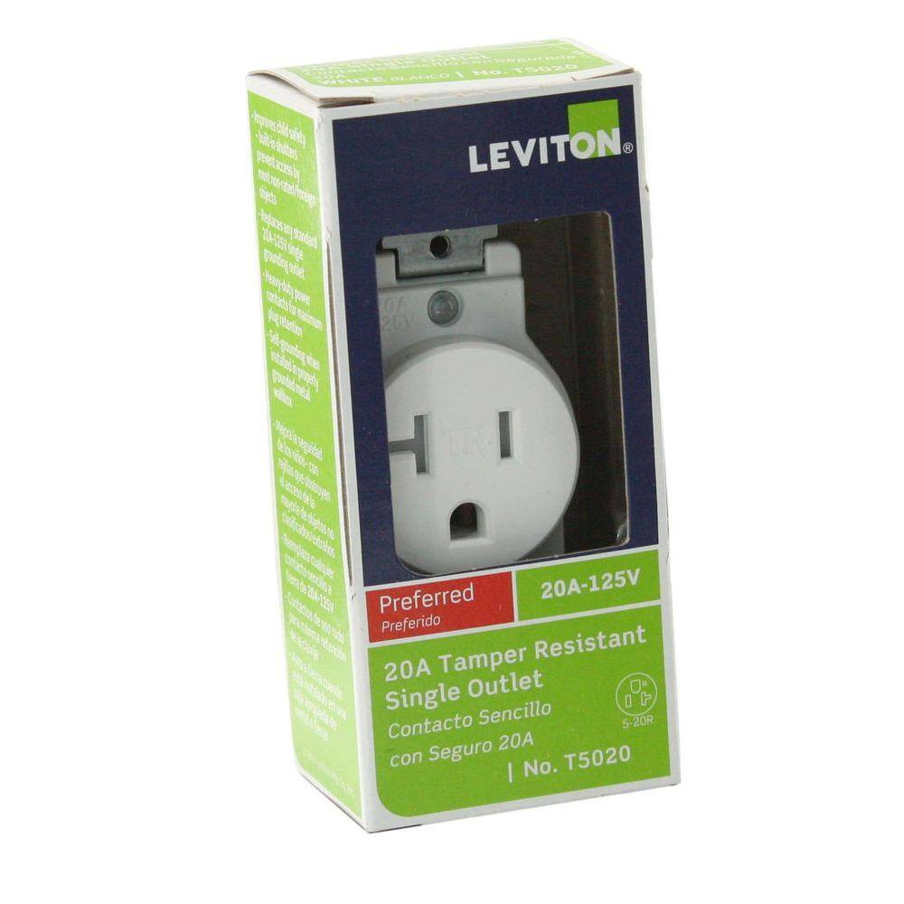 Leviton 20 Amp Commercial Grade Tamper Resistant Single Outlet White (10-Pack) VBX-T5020-W0S