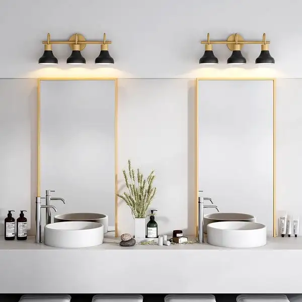 Modern 3-Light Bathroom Vanity Light with Metal Black and Gold Finish