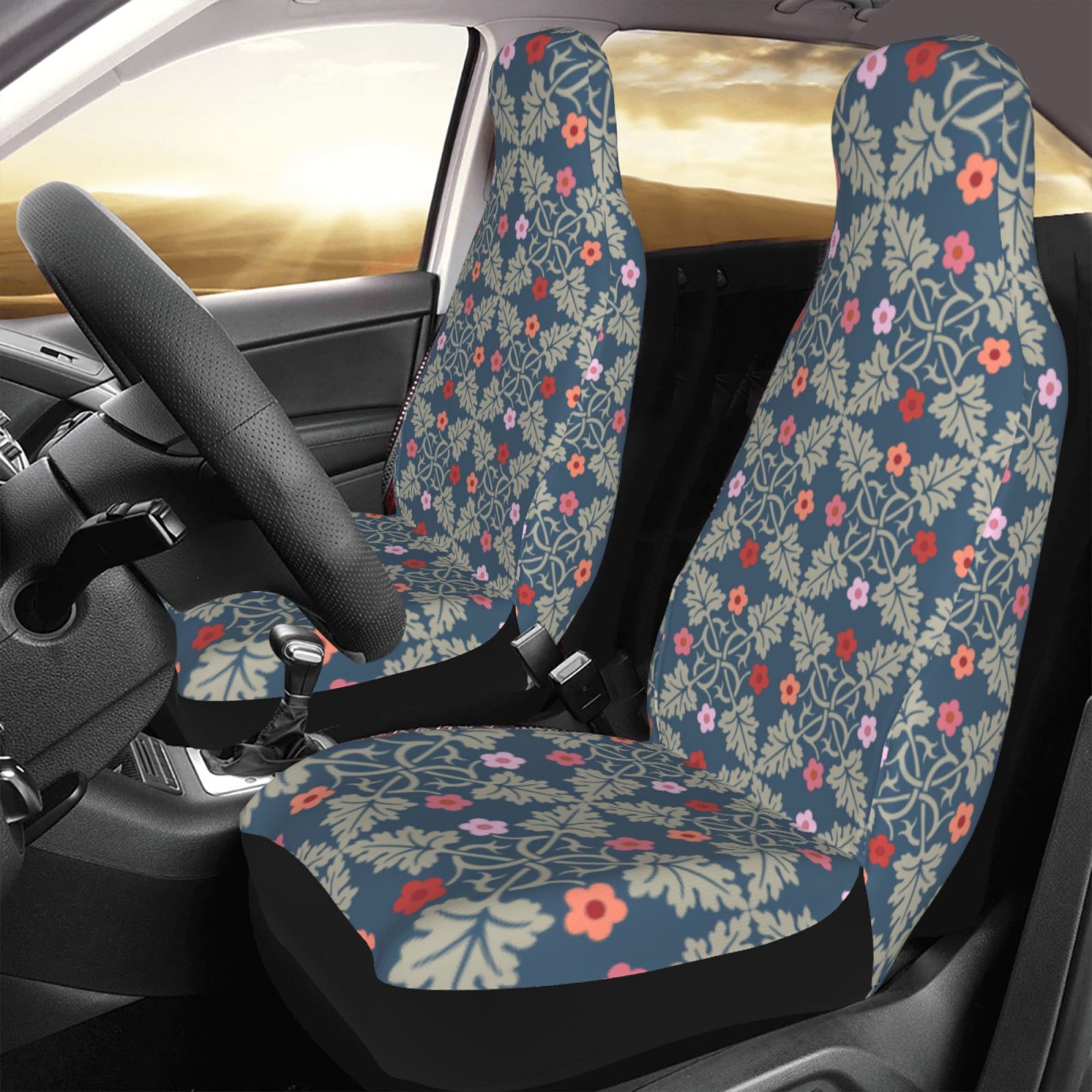 TEQUAN Front Seat Covers， Damask Colorful Leaves Pattern 2 Piece Car Seat Cover Fit Most Car SUV Truck Van