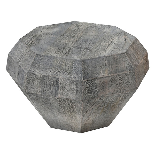 30 Inch Modern Art Coffee Table， 3D Diamond Shape， Solid Mango Wood Weathered Gray