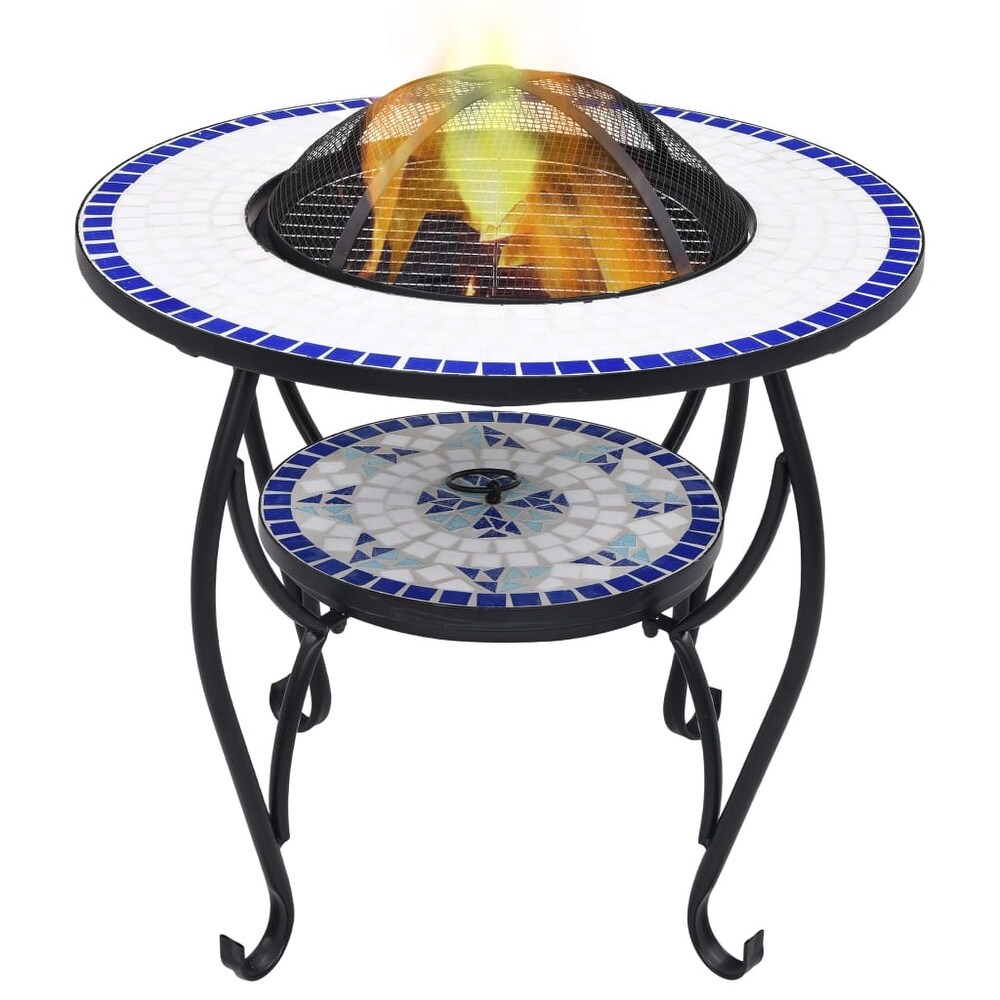 vidaXL Mosaic Fire Pit Table Blue and White 26.8\