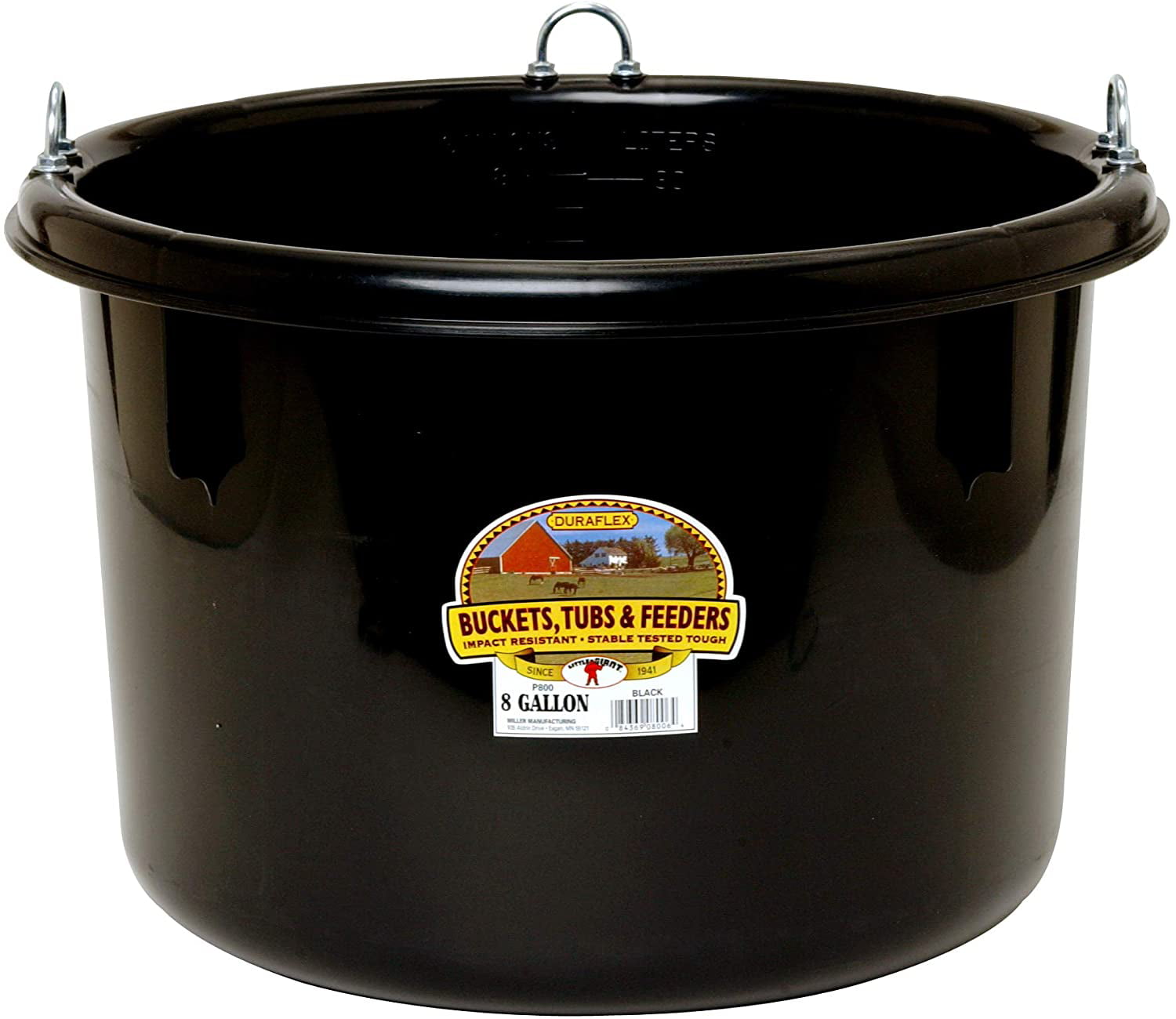 Little Giant Plastic Round Feeder (Black) Ultra Durable Round Plastic Feed Bucket for Livestock (8 Gallons) (Item No. P800BLACK)