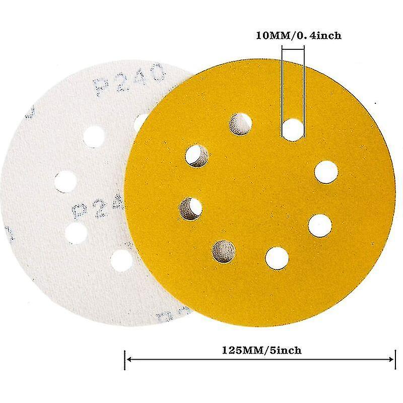 125mm Sandpaper Sanding Discs， 100 Sanding Discs Sander Sanding Pads Round 8 Holes 180 Grit For Sanding Polishing Derusting，t-audace