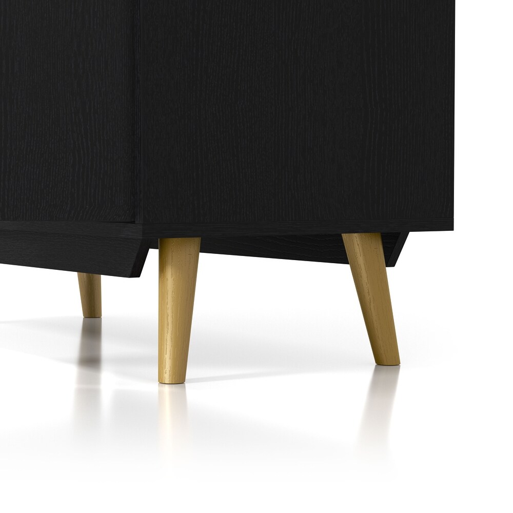 DH BASIC Chic Mid Century Modern Black with Gold 15 Pair Double Door Shoe Cabinet by Denhour