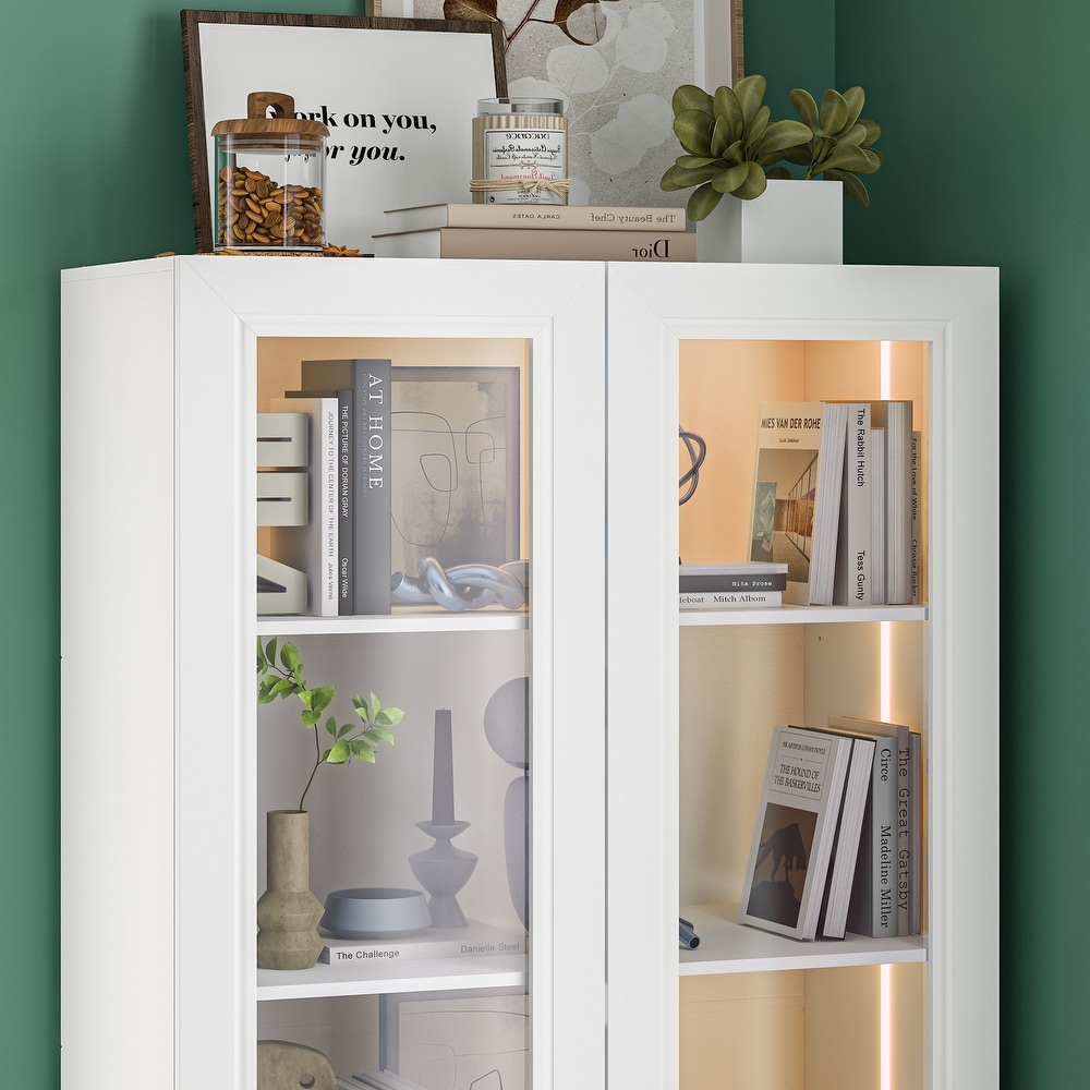 78.7”H Tall Bookcase Storage Cabinet with 5 Tier Shelves   2 Doors   78.7\