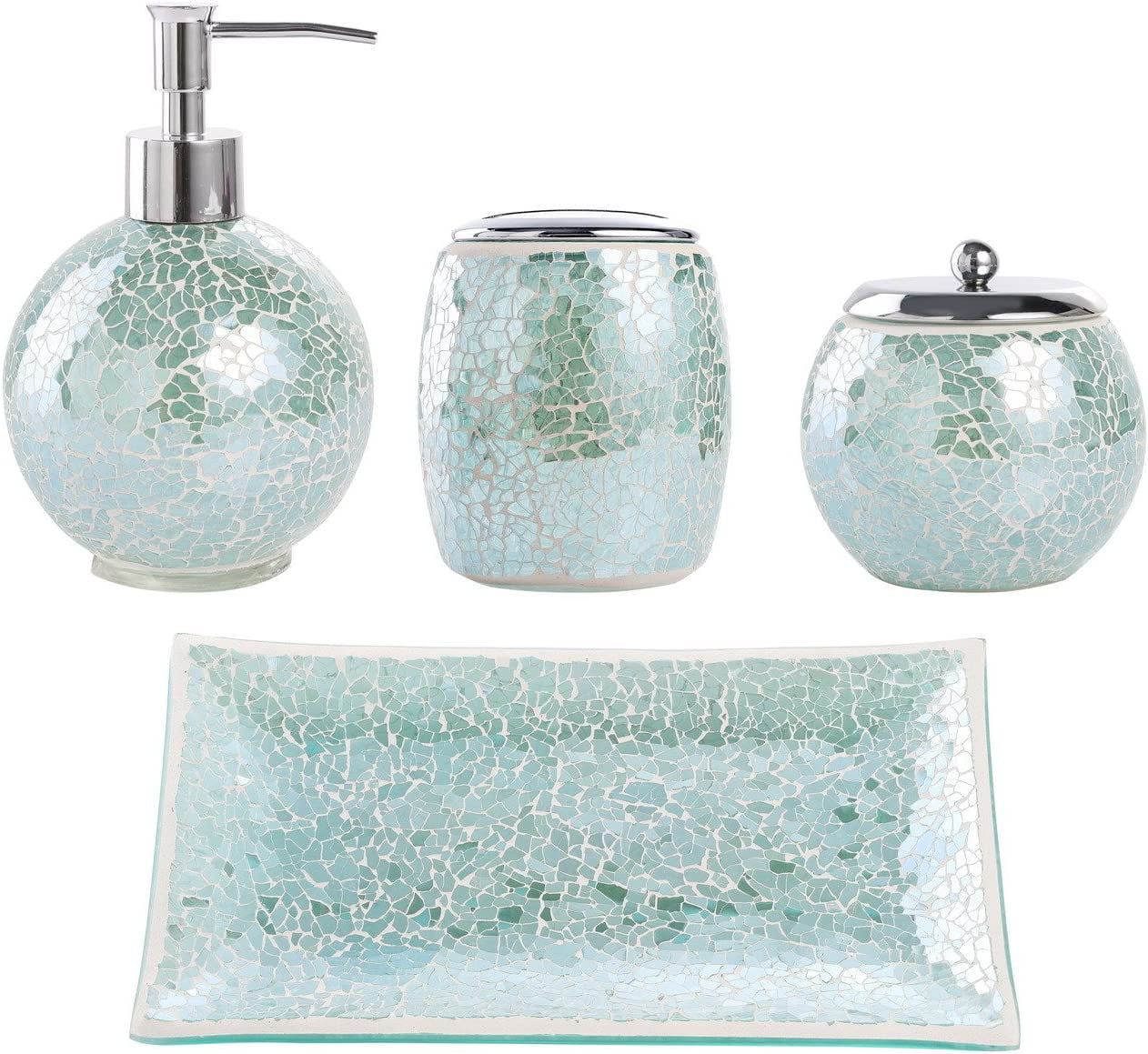 Whole Housewares Bathroom Accessories Set 4-Piece Glass Mosaic Bath Accessory | 1， Torquoise