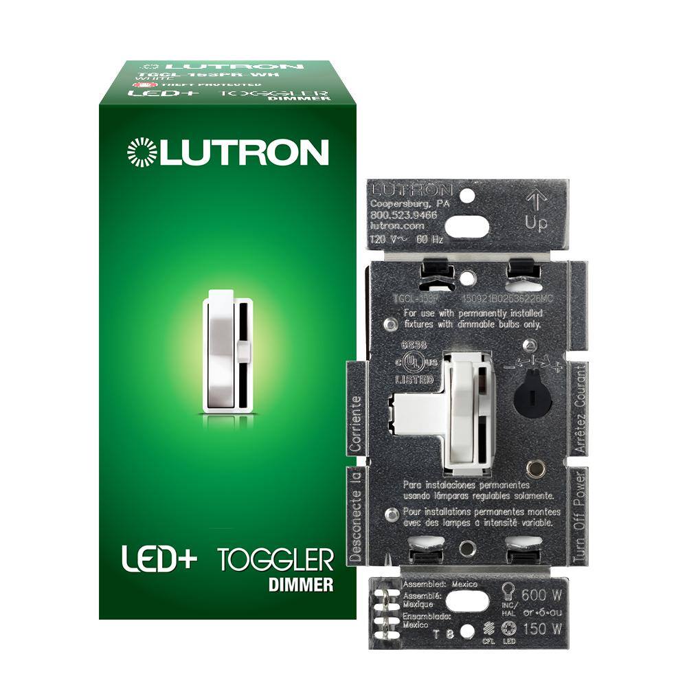 Lutron Toggler LED+ Dimmer Switch for Dimmable LED and Incandescent Bulbs 150W LEDSingle-Pole or 3-Way White (TGCL-153PR-WH) TGCL-153PR-WH