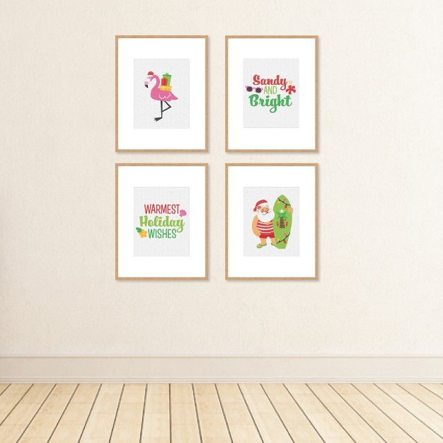 Big Dot Of Happiness Tropical Christmas Unframed Beach Santa And Flamingo Holiday Linen Paper Wall Art Set Of 4 Artisms 8 X 10 Inches