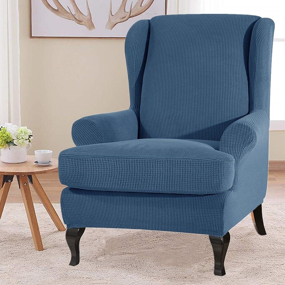 Enova Home Super Stretch Jacquard Spandex Fabric Wingchair Slipcover with Cushion Cover   N/A