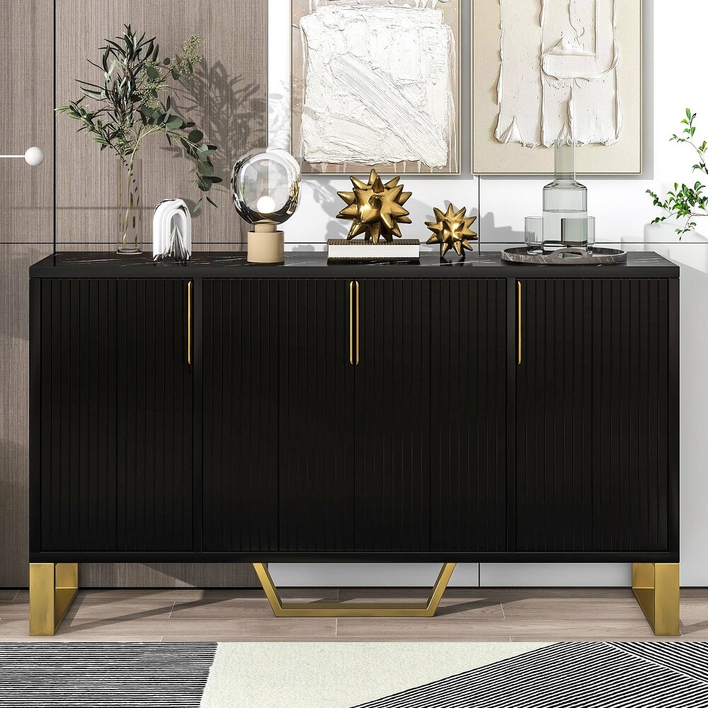 Modern sideboard with Four Doors  Metal handles   Legs and Adjustable Shelves Kitchen Cabinet