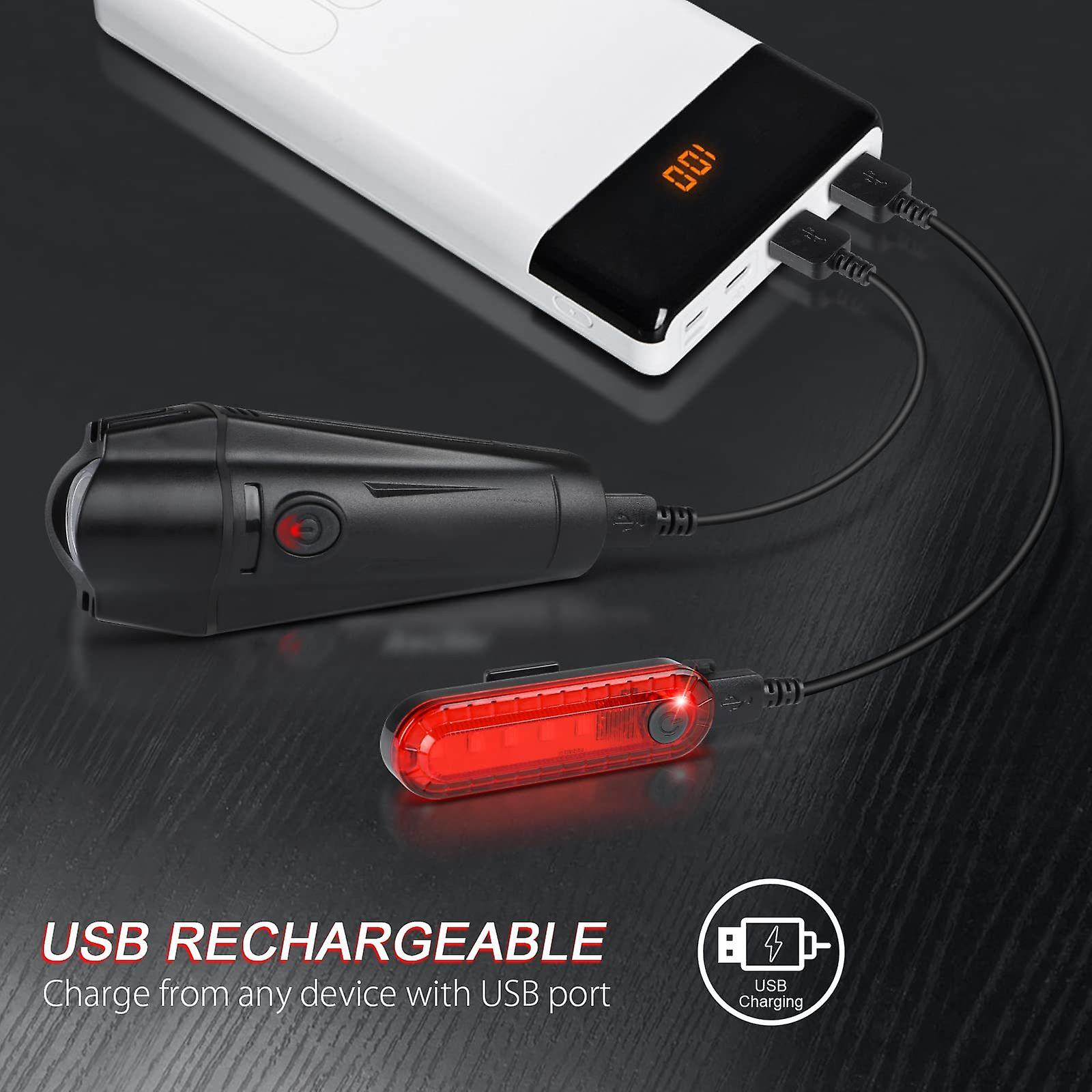 USB Rechargeable LED Bike Lights Set - Front Light Taillight Combinations LED Bicycle Light Set（black）